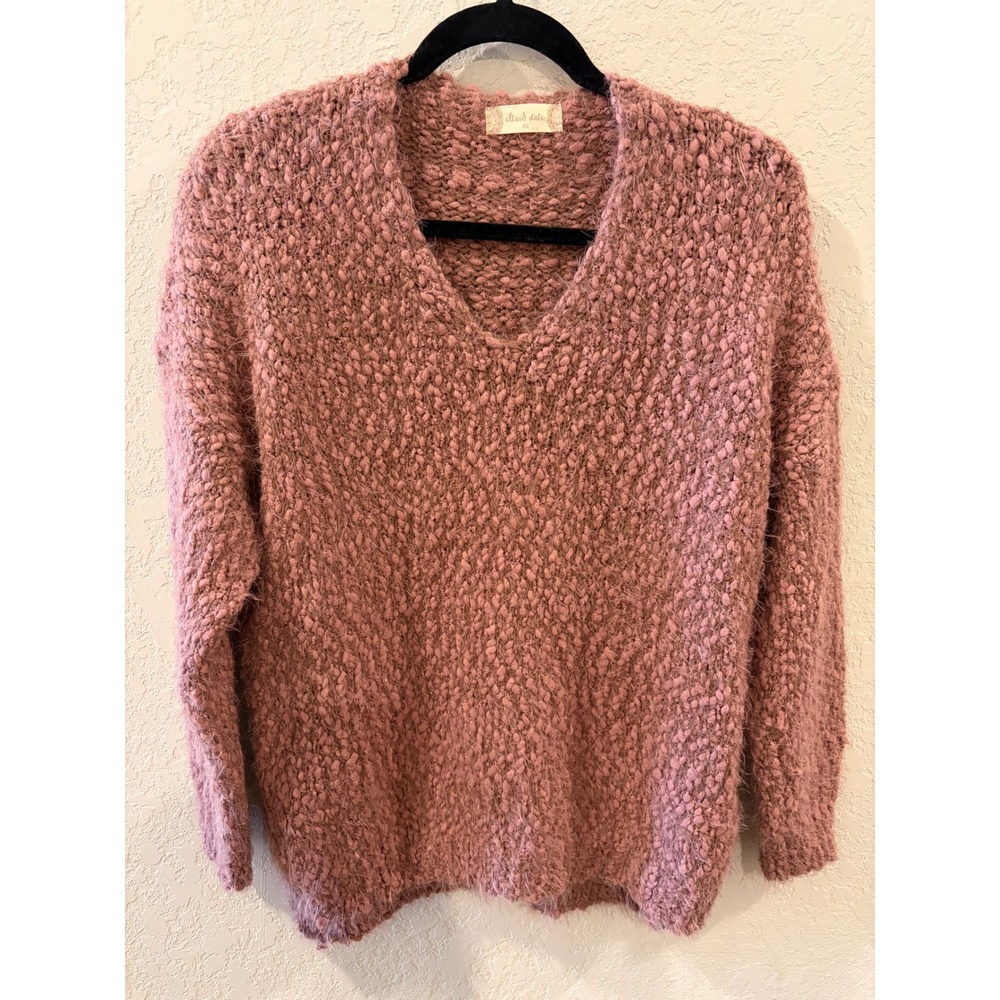 Altar'd State Eyelash Popcorn Knit V-Neck Sweater Pink XS C10083-9